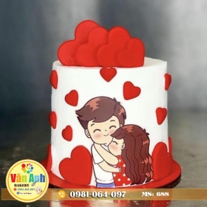 Bánh kem trai gái ôm nhau tim đỏ kỉ niệm 5 năm yêu nhau